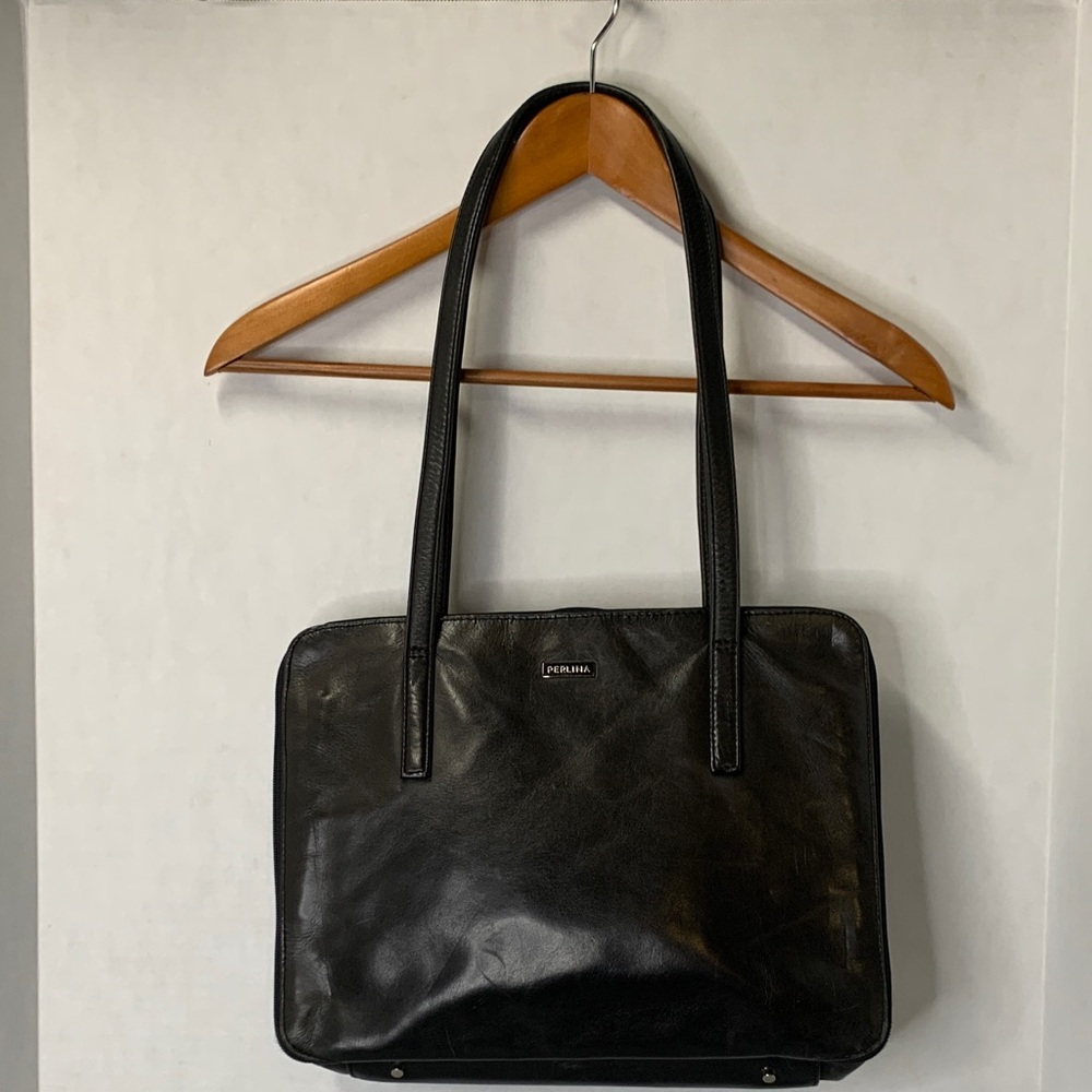 Perlina Black Soft Leather VINTAGE Laptop/Briefcase/ Purse/